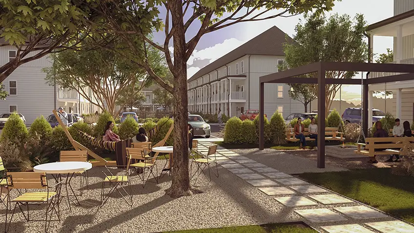 outdoor seating and hammocks